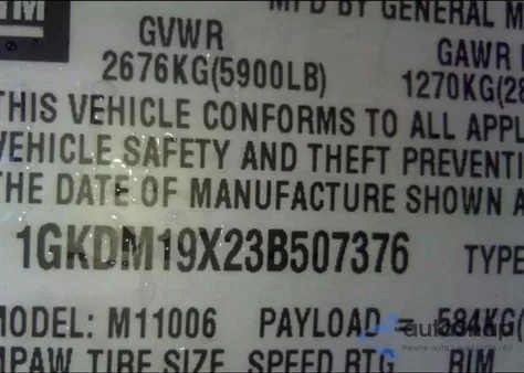 2003 GMC Safari z USA, uszkodzony, nr VIN 1GKDM19X23B507376